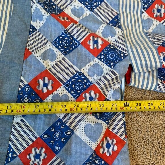 Vintage 1970s Red Blue White Patchwork Cardigan Duster Kimono Medium - Picture 5 of 6